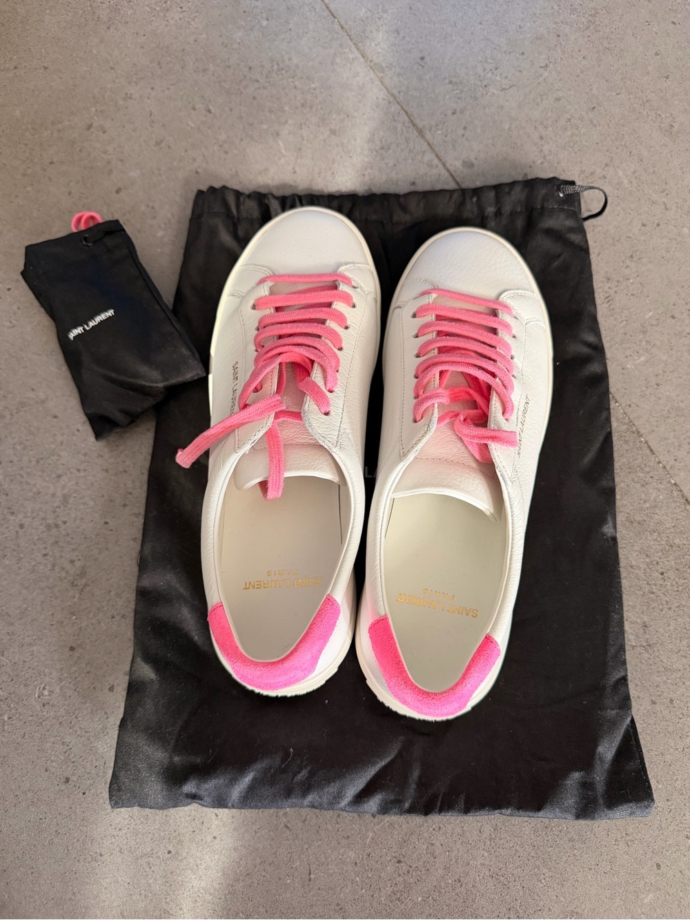 Saint Laurent White Leather Sneakers with Pink Laces and Heel Tab - Picture 3 of 5